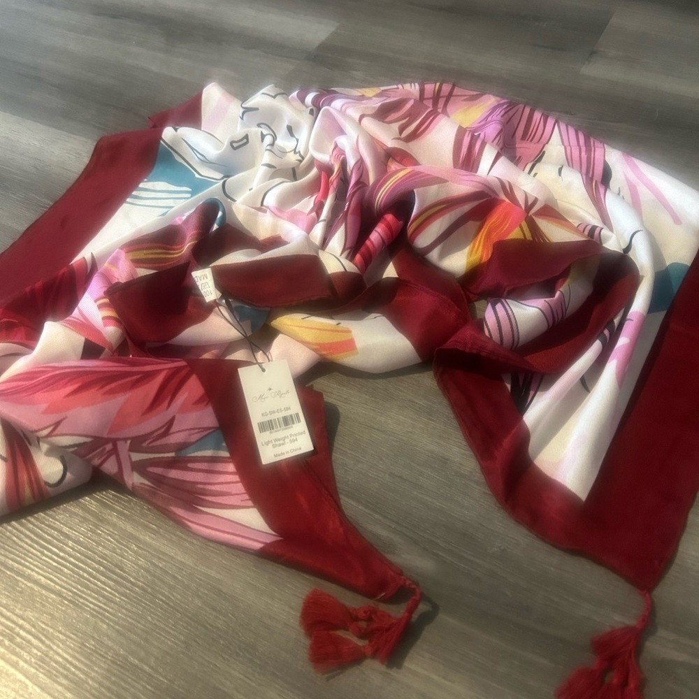 Muse Royal Red and Pink Floral Scarf - Picture 5 of 6
